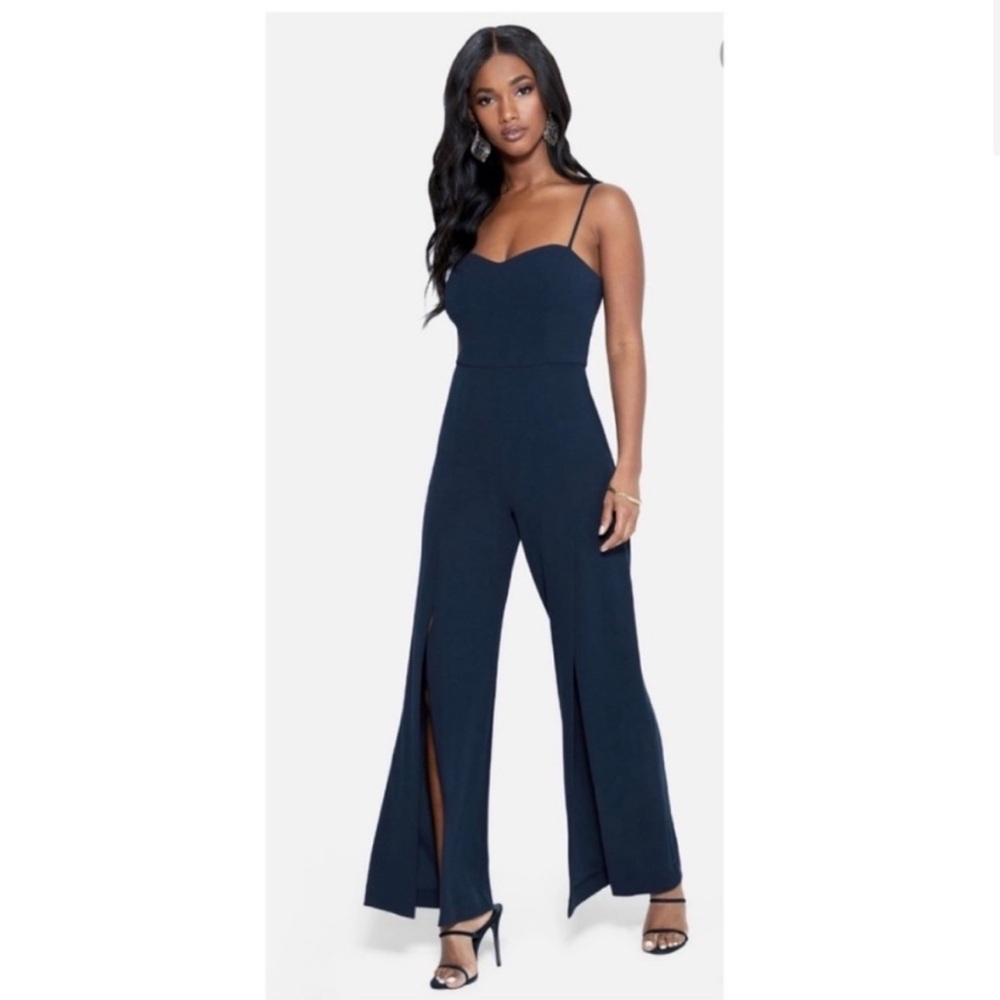 Bebe Navy Open Leg Jumpsuit